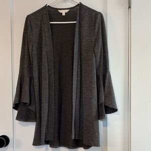 Gray Open Front Cardigan With Bell Sleeves